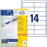 Avery ultragrip Universele etiketten 3678 Permanent klevend A4 Wit 97 x 37 mm 100 Vellen à 14 Etiketten