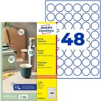 Avery Zweckform ronde etiketten, diameter 30 mm, wit, afneembaar, 480 etiketten, 10 vellen - 2 stuks