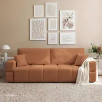 Ravio Slaapbank Casidi met bedopslag, kleur roestbruin, boucle stof, inclusief kussens