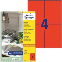 Avery Zweckform AVERY Etiketten 3456 Permanent klevend A4 Rood 105 x 148 mm 100 Vellen à 4 Etiketten