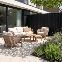 BUITEN living Braga stoel-bank loungeset 5 personen | touw + hardhout | zand | 5-delig