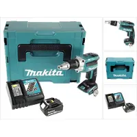 Makita Boormachine + slagboor, DFS 250 RF1J Accu Droogbouwschroevendraaier 18 V Borstelloos + 1x Accu 3.0 Ah + Lader + Makpac (Oplaadbare batterij)