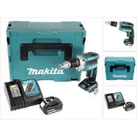 Makita Boormachine + slagboor, DFS 250 RT1J Accu Droogbouwschroevendraaier 18 V Borstelloos + 1x Accu 5,0 Ah + Lader + Makpac (Oplaadbare batterij)