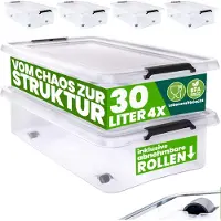 Deuba 4 Stuk Opbergbox met Deksel Transparant 60x40x17cm 30L