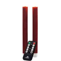 Anna's Collection LED Dinerkaars Rib Met Timer Bordeaux D 2,1 H 23 Cm 2 Stuks