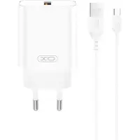 XO Netadapter Ce33 Qc 18W, 1x USB, Wit + USB-C Kabel