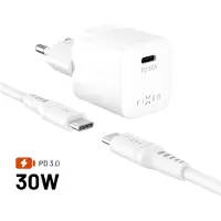FIXED Wandlader Mini (FIXCG30M-CC-WH) - GaN, Type-C, PD 3.0, 30W, compact ontwerp, met Type-C kabel, 1,2 meter - Wit