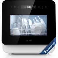 Skoov Mini Vaatwasser met waterreservoir - 3 couverts - 7 wasprogramma's - Kleine smalle vrijstaande afwasmachine - Camping - Wit