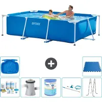 OEM Rechthoekige zwembaden - 260 x 160 x 65 cm - Blauw - Compleet met onderhoudskoffer, zwembadpomp, filter, reinigingsset, ladder, voetbad en bodemplaten