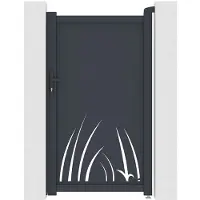 Vente-unique Tuinpoort van aluminium met uitgesneden plantenmotief - L 103 x H 180 cm - Antraciet - BRAMENO