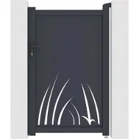 Vente-unique Tuinpoort in aluminium met uitgesneden plantenmotief - B103 x H166 cm - Antraciet - BRAMENO