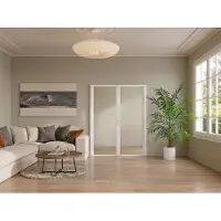Vente-unique Omkeerbaar dubbel aluminium en gehard glas deurblok - 2 x H204 x B93 cm - Wit - LOXTON