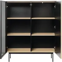 Vente-unique Vitrinekast 2 deuren met LEDs in MDF en gerookt glas - H. 127 cm - Licht naturel en Zwart - SAYERA