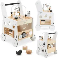 Mamabrum Baby Loopwagen Hout Montessori 6-in-1 - Houten Activiteitentafel - Telraam, Vormen Sorteren, Motorische Lussen