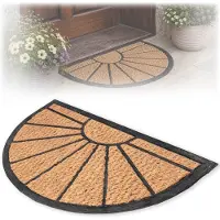 Kadax kokosmat 40 x 60 cm, halfronde deurmat van kokos en rubber, antislip deurmat voor buiten, vuilvangmat met rubberen onderkant (gestreept patroon)
