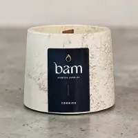 Bam Kaarsen Cookies Geurkaars – Cone Collectie – Houten Wiek – Goud Gemarmerd Handgemaakt Potje – 100 g – 30 Branduren - koekjes