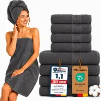 Komfortec Handdoekenset – Set van 8 - 4x Handdoek 50x100 cm en 4x Badhanddoek 70x140 cm - 100% Katoen - Antraciet grijs