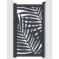 Vente-unique Tuinpoort van aluminium met tropisch motief in lasersnijwerk - L103 x H180 cm - Antraciet - TOGIRO