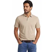 Bugatti Beige poloshirt gemeleerd linnen katoen blend