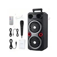 No Draagbare Outdoor Speaker - 2x 6.5" Bas, RGB Verlichting, TWS, Karaoke Microfoon - Zwart