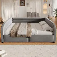 OKWISH Gestoffeerd Bed 140x200 cm - Hydraulische Opbergruimte en Led Verlichting - Platformbed met Lattenbodem - Zonder Matras - Stof - Grijs