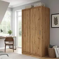 Ravio Schuifdeurenkast Zenit, 120 cm, garderobekast met twee deuren, kledingkast (kleur: Artisan eikenhout, zonder spiegel)