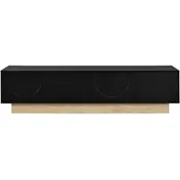 MODFU Tv-Meubel - Greeploos Met Drukopening En Kabeldoorvoer - Modern - Voor Woonkamer - MDF - Zwart Met Houtlook - 175 X 40 X 41,5 Cm