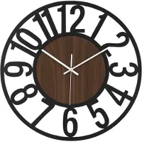 Membeli Wandklok Industrieel - Groot 60cm Klok Modern - Analoog - Uurwerk - Groot - Muurklok XXL Industrieel - Quartz - Zwart Metaal met Hout