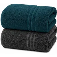 Komfortec Set van 2 Handdoeken 80x200 cm - 100% Katoen - XXL Saunahanddoeken - Badlaken - Strandlaken - Badhanddoek- Douchelaken - Zacht - Hoge Absorptie - Sneldrogend - Antracietgrijs&Petroleumblauw