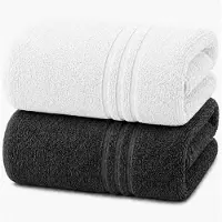 Komfortec Set van 2 Handdoeken 80x200 cm - 100% Katoen - XXL Saunahanddoeken - Badlaken - Strandlaken - Badhanddoek- Douchelaken - Zacht - Hoge Absorptie - Sneldrogend - Wit&Antraciet