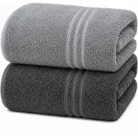 Komfortec Set van 2 Handdoeken 80x200 cm - 100% Katoen - XXL Saunahanddoeken - Badlaken - Strandlaken - Badhanddoek- Douchelaken - Zacht - Hoge Absorptie - Sneldrogend - Antraciet&Grijs