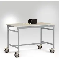 Manuflex LB4053.9006 ESD ESD-bijzettafel basismobiel met rubberlijm tafelblad in aluminium zilver vergelijkbaar met RAL 9006, bxdxh: 1500 x 600 x 850 mm