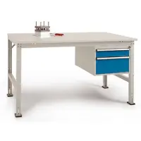 Manuflex TP5561.6011 Compleet werktafel reden universele standaard met melamine schijf, bxdxh = 1500 x 800 x 760-870 mm Reseda groen (RAL 9010)