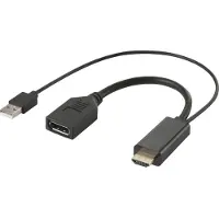 Renkforce RF-4777274 HDMI / DisplayPort Adapterkabel [1x HDMI-stekker, USB-A 2.0 stekker - 1x DisplayPort bus] Zwart 4K UHD 0.15 m
