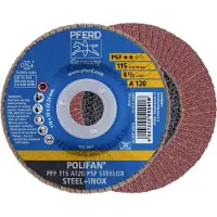 PFERD TOOLS 67649115 PFF 115 A 120 PSF STEELOX Lamellenschijf Diameter 115 mm Boordiameter 22.23 mm Korrelgrootte (num) 120 RVS, Staal 10 stuk(s)