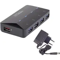Renkforce RF-3806031 USB-hub 4 poorten USB-A USB 3.0 5 GBit/s Met snellaadpoort, Met status-LEDs Zwart