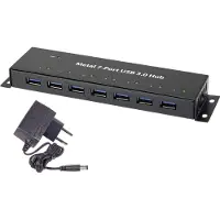 Renkforce RF-3955359 RF-3955359 USB-hub 7 poorten USB-A USB 3.0 5 GBit/s Voor wandmontage, Met metalen behuizing Zwart