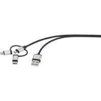 Renkforce RF-3335106 USB-kabel USB 2.0 USB-A stekker, USB-C stekker, USB-micro-B stekker, Apple Lightning stekker 0.25 m Donkergrijs Gesleeved