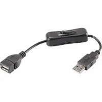 Renkforce RF-3322982 USB-kabel USB 2.0 USB-A stekker, USB-A bus 0.25 m Zwart Incl. aan/uitschakelaar, Vergulde steekcontacten
