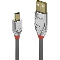 Lindy 36633 USB-kabel USB 2.0 USB-A stekker, USB-mini-B stekker 3.00 m Grijs Afgeschermd (dubbel)