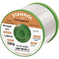 Stannol Kristall 611 Fairtin Loodvrije soldeer Sn96,5Ag3Cu0,5 REM1 500 g 1 mm