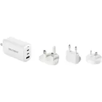 Voltcraft UC-3ACX004 Reislader 65 W 1x USB-A, 2x USB-C USB PD Wit GaN, Met adapter voor Europa, Met adapter voor Verenigd Koninkrijk, Met adapter voor