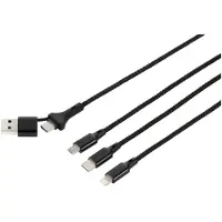 Renkforce US203/1.2M USB-laadkabel USB 2.0 USB-A stekker, USB-C stekker, USB-micro-B stekker, Apple Lightning stekker, USB-C stekker 1.20 m Antraciet/zwart