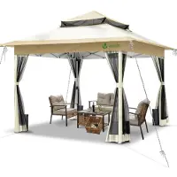 VOUNOT Paviljoen, inklapbaar, 3.6x3.6m, opklapbaar paviljoen, partytent, tuinpaviljoen, beige
