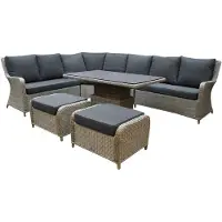 AVH-Collectie Bilbao dining hoek loungeset 7 delig grijs verstelbare tafel