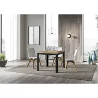 Itamoby - Uittrekbare eettafel 90/180x90 cm, serie Linea Libra, eikenhout met natuurlijke afwerking, onderstel in antraciet