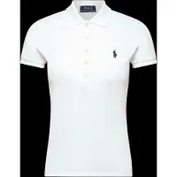 Ralph Lauren Dames Witte polo met slanke pasvorm en stretch (L), Casual, Katoen, Korte mouwen 211B18200015