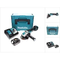Makita DGA 519 RT1J Accu haakse slijper 18 V 125 mm Brushless X-Lock + 1x oplaadbare accu 5.0 Ah + lader + Makpac