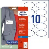 Avery Naambadge zelfkl. Zweckform ovaal 85x50mm wit afneembaar 200 etiketten 20 vel inkjet