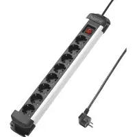 Sygonix SY-4538258, stekkerdoos met 8 stopcontacten, zwart, zilver, met aardingscontact, 1 stuk.